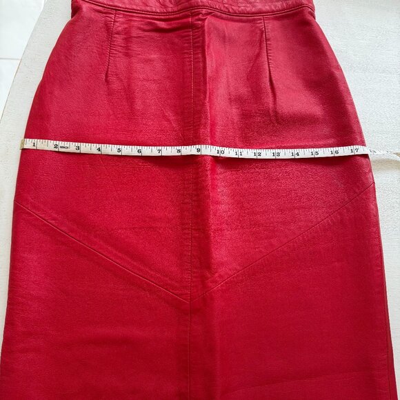 Firenze Santa Barbara Leather Pencil Skirt - Red, approx size 4 - Picture 8 of 8